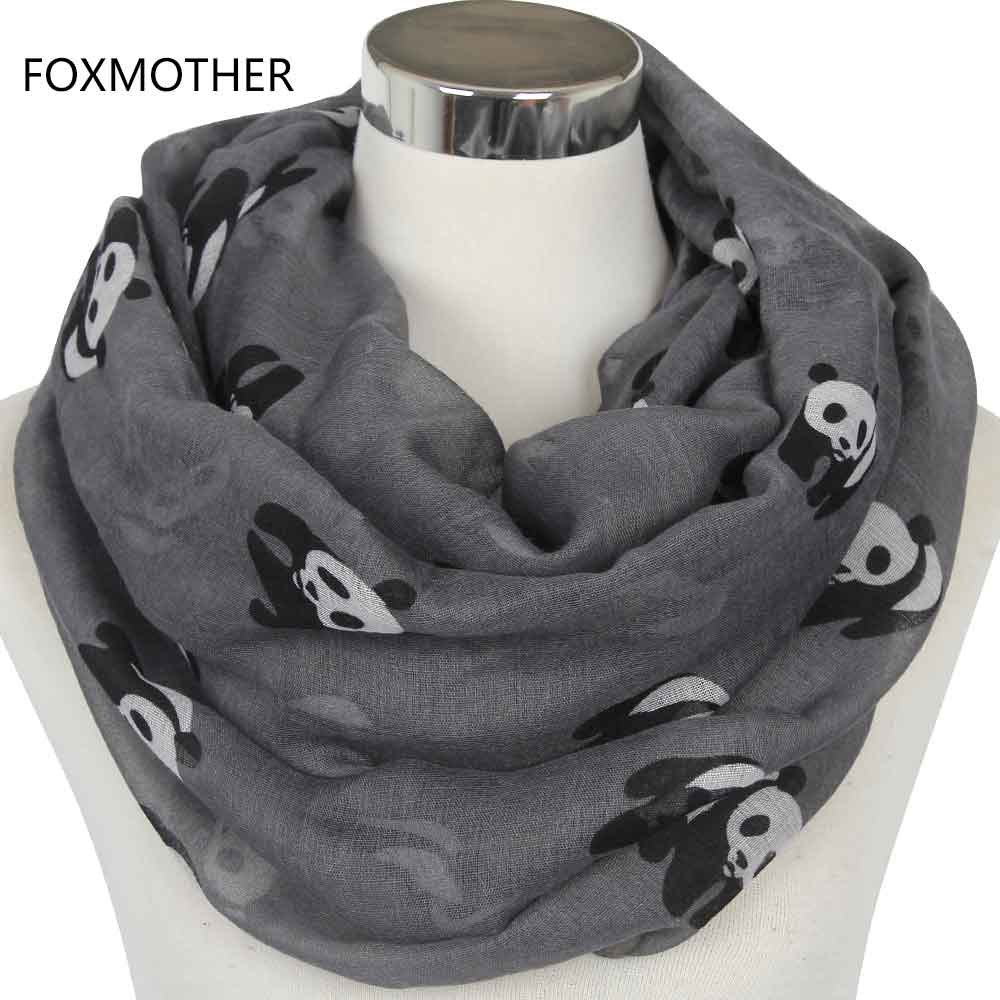 Foxmom – foulard tendance gris bleu Panda, écharpe Infinity Animal, pour femmes: Dark Grey