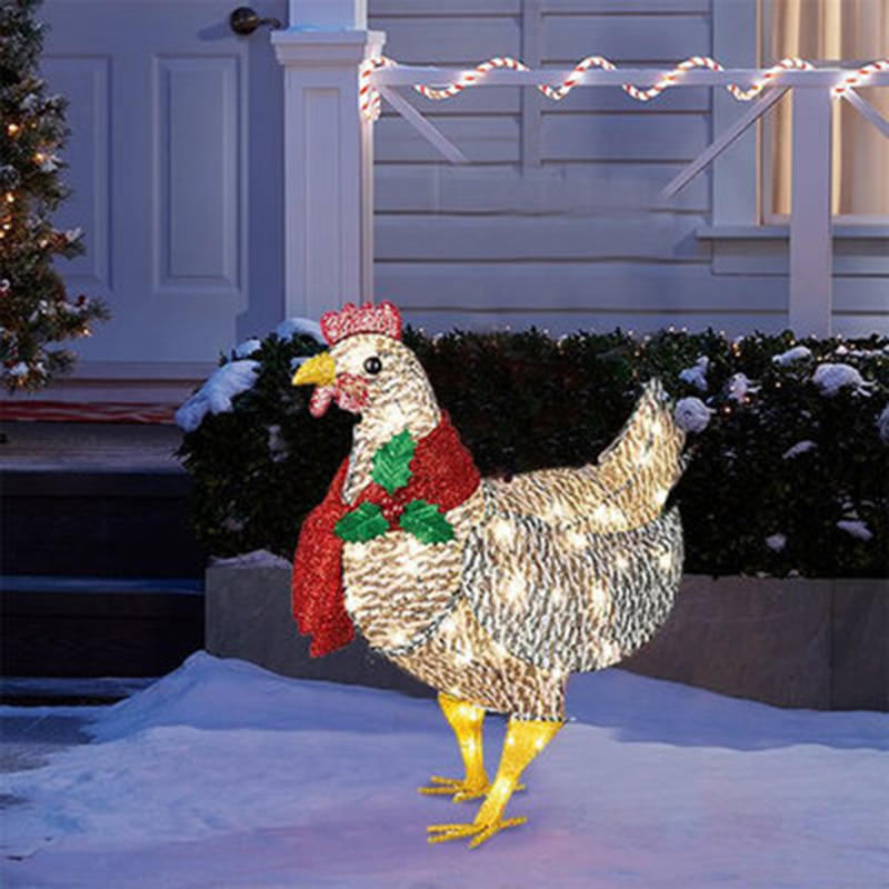 Christmas Decorations Light-Up Chicken with Scarf Decor LED Flat 3D Outdoor Christmas Lights Statue Garden Yard Ornament: Acrylic L
