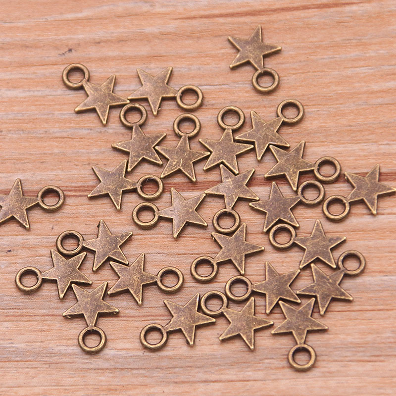 100 STKS 8*11mm 3 Kleur Metalen Zinklegering MINI vijfpuntige Ster Charms Fit Sieraden Hanger Charms Ingrediënten DIY Handgemaakte Craft: Antique Bronze Plated