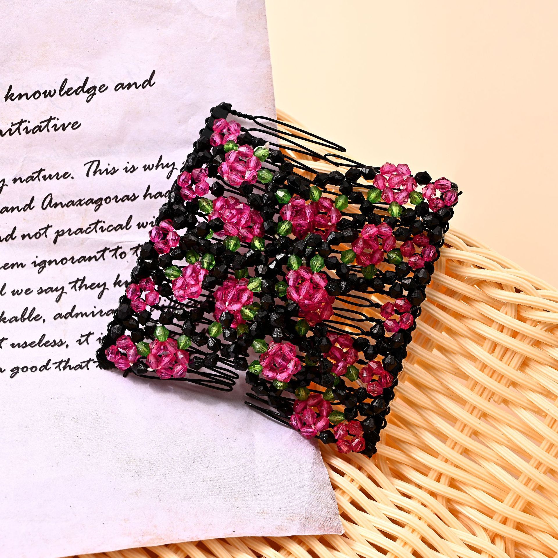 Mode Haarkam Klauw Broodje Dames Magische Kralen Elastische Dubbele Bands String Haarspeld Tool Paardenstaart Haaraccessoires Kapselbanden: YELLOW