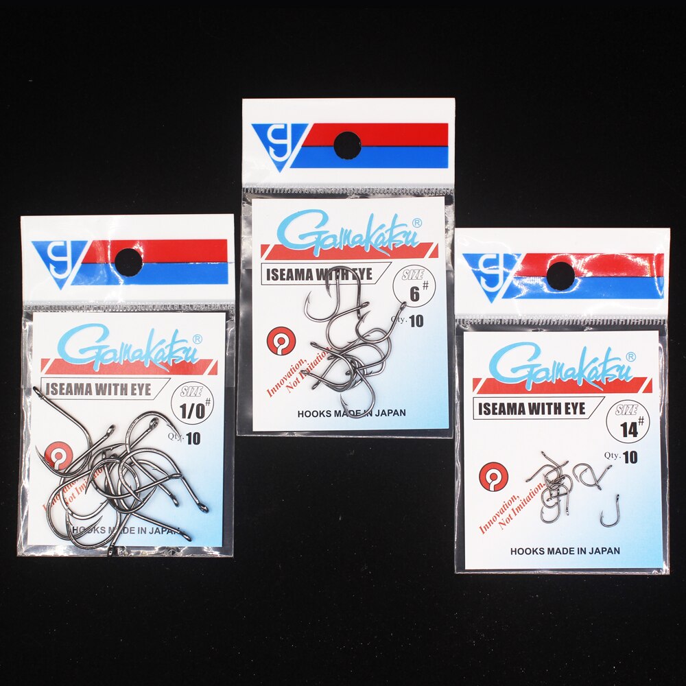 Gamakatsu 10 unids/lote Iseama 1/0 # -14 # Anzuelos de pesca, anzuelo de carpa, anzuelo de mar de acero rico en carbono, accesorios de pesca con mosca, aparejos