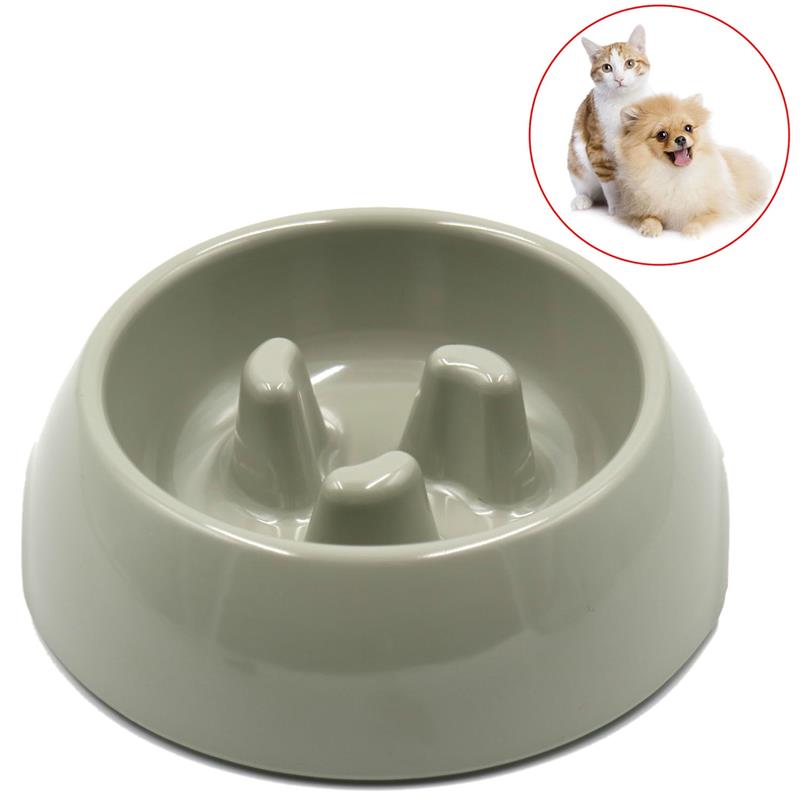 Tazón de perro con impresión lenta, tazón para gatos y cachorros, alimentador de almacenamiento de alimentos con agua, Combo de resina de PP no tóxica de acero inoxidable, cuenca de arroz en 6 colores: Gris