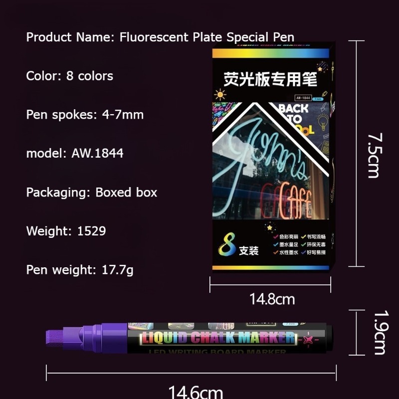 UV-fluoreszierende Neon--Kreidemarker, umkehrbare Flüssigkreidestifte, nasse, löschbare Menütafeln, Glas-Whiteboards, fluoreszierende Tafel
