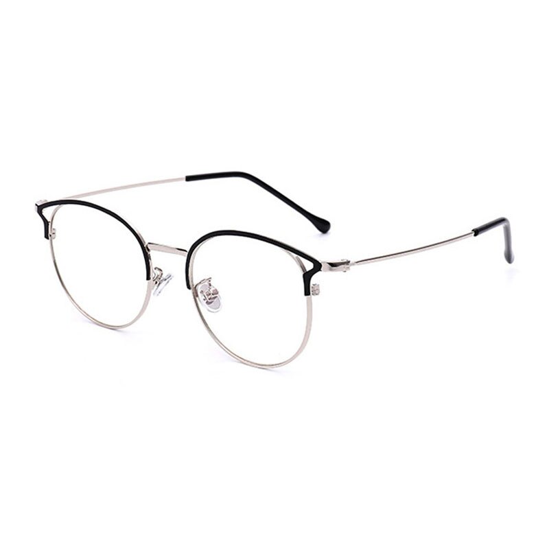 SHAUNA Anti-Blue Light Metal Cat Eye Glasses Frame Cat Ear Optical Frames Women: Black  Silver