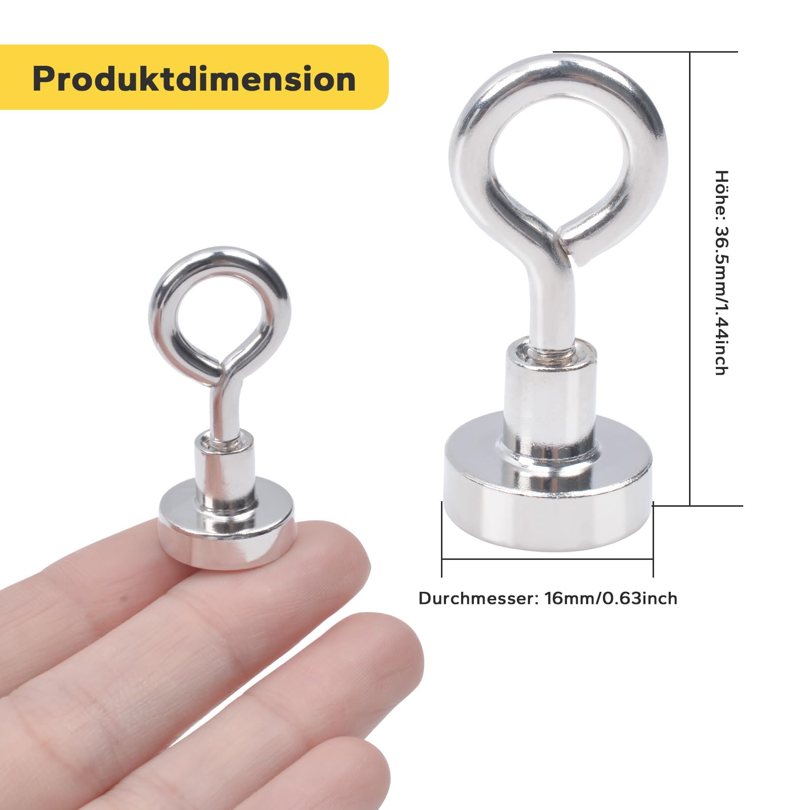 16 mm Magnet haken, extra starke Neodym-Magnet haken, Zugkraft 7 kg Ösen Magnet Magnet mit Haken für Camping: Weiß