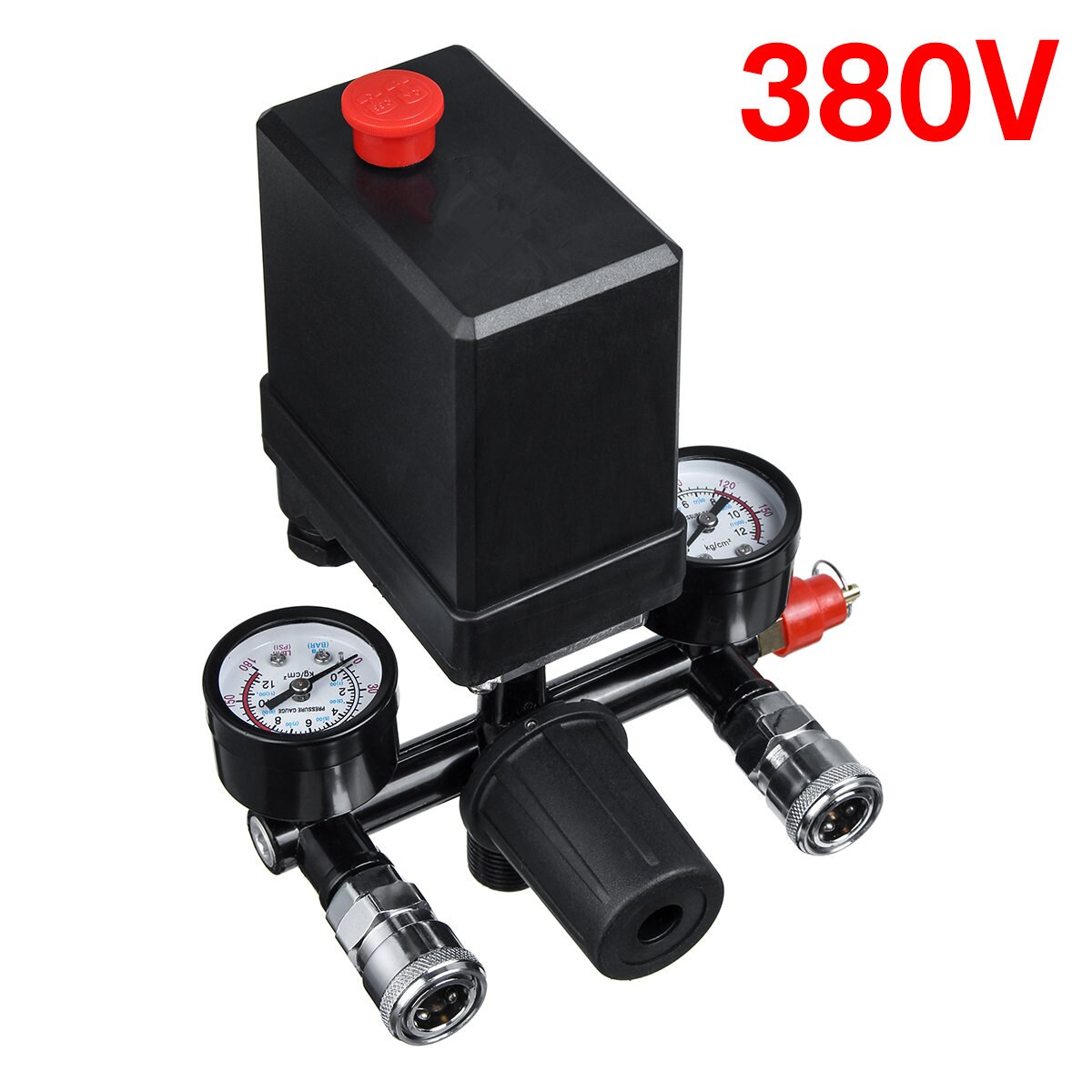 220V/380V Air Compressor Pump Pressure Switch Control Manifold Relief Regulator Control Valve Pressure Gauge 90-120 psi: 380V
