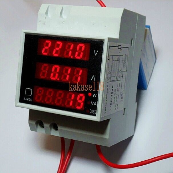 AC 110V 220V Digital DIN RAIL100A watt power meter Ammeter Voltmeter 80-300V