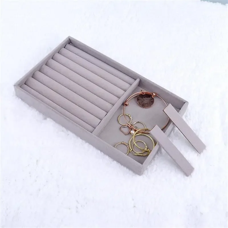 Fluwelen Sieraden Opbergdoos Ketting Stapelbaar Display Lade Armband Oorbel Organisatoren Diy Handwerk Lade Box Grey
