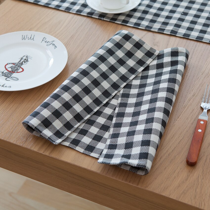 Bomull och linne svart och vit rutig matta bordsmatta värmeisoleringsdyna skål matta tygöverdrag porslin western servettduk