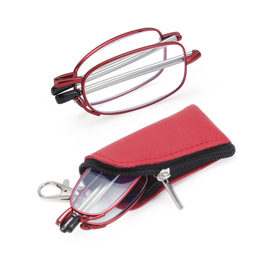 1PC Folding Reading Glasses Women With Case Portable Metal Telescopic Rotation High-definition Men Presbyopia Eyeglasses+1.0~4.0: Silver / +100