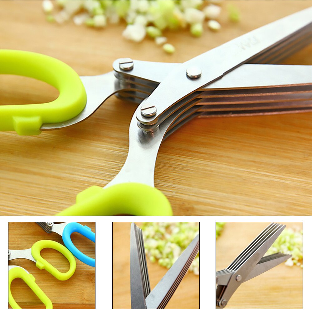 Stainless Steel Knives 5 Layers Basil Rosemary Kitchen Multi-Layers Scissor Household Shredded Scallion Cut Herb Spices Scissors