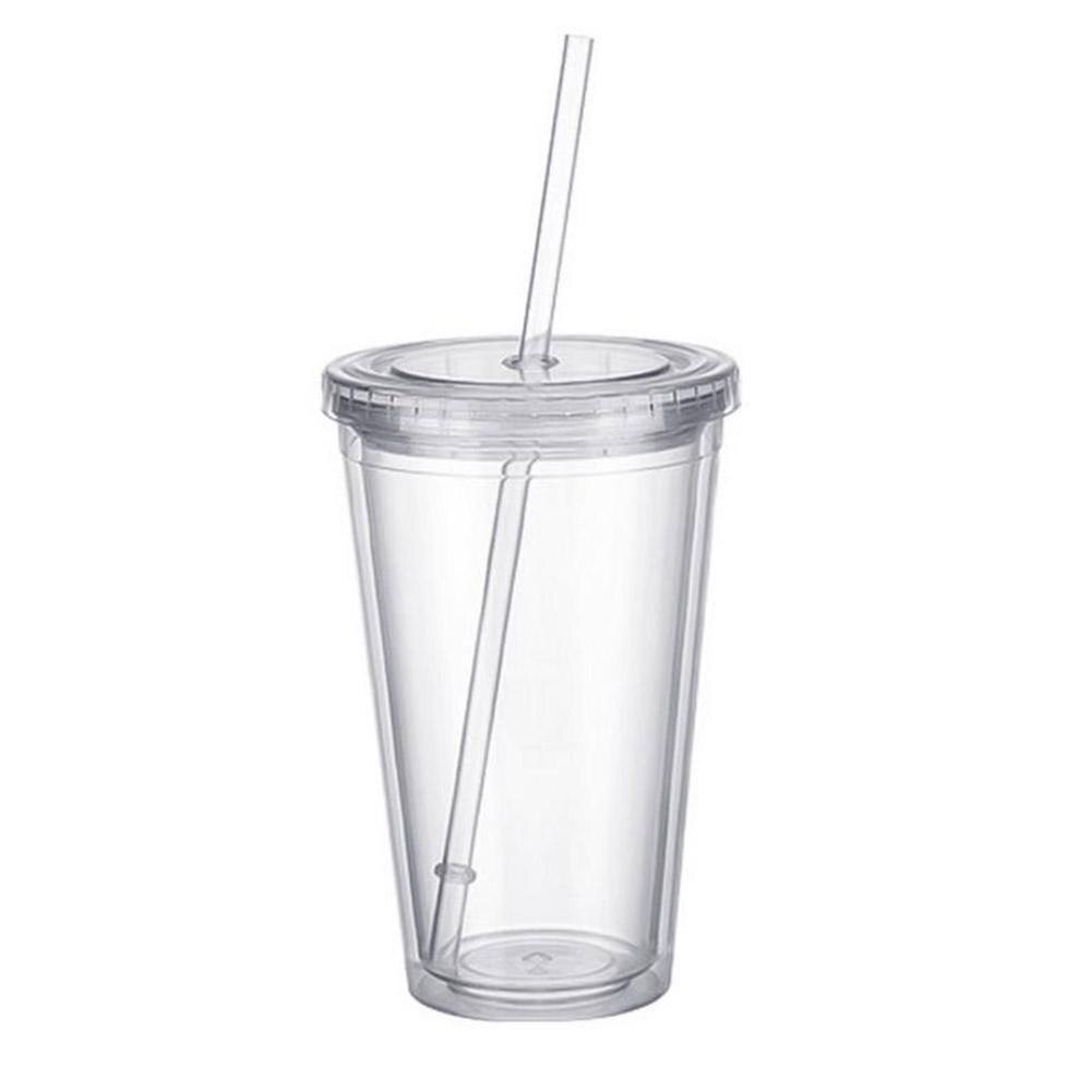 1PCS Double walled Ice Cold Drink Coffee Juice Tea Tumbler Smoothie Plastic Cup Travel Mug Straw With Reusable Iced N0D7: Default Title