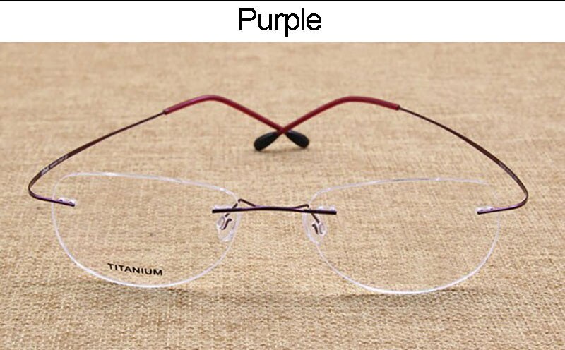 Mode Randloze Brillen Frame Optische Glazen Titanium Memory Alloy Recept Brillen voor Mannen en Vrouwen: Purple