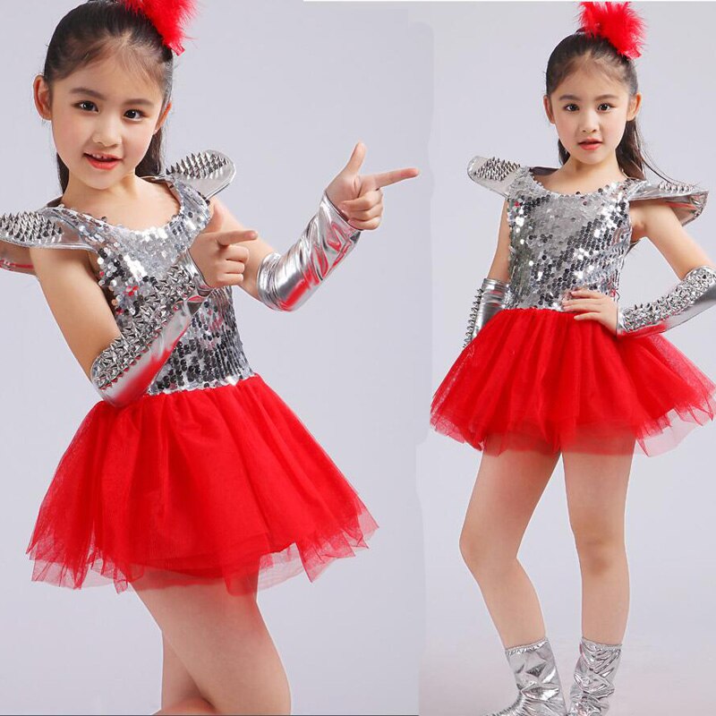 Children Jazz Dance Costumes Fancy Dress Girls Sequined Ballroom Dancing dress Clothes Kids Modern hip hop Stage wear Outfits
