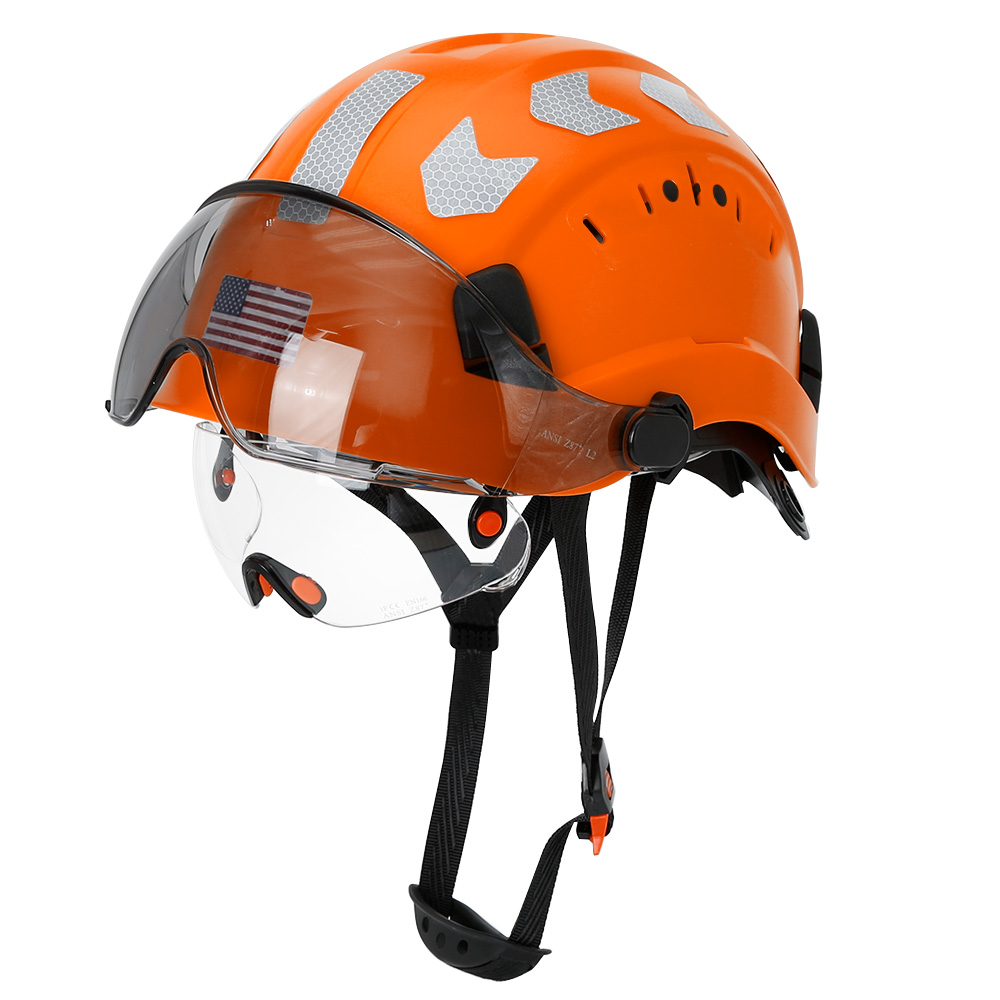Construction Safety Helmet with Visor Built In Goggles Reflective Stickers ABS Hard Hat ANSI Industrial Work CE Engineer Cap: Orange