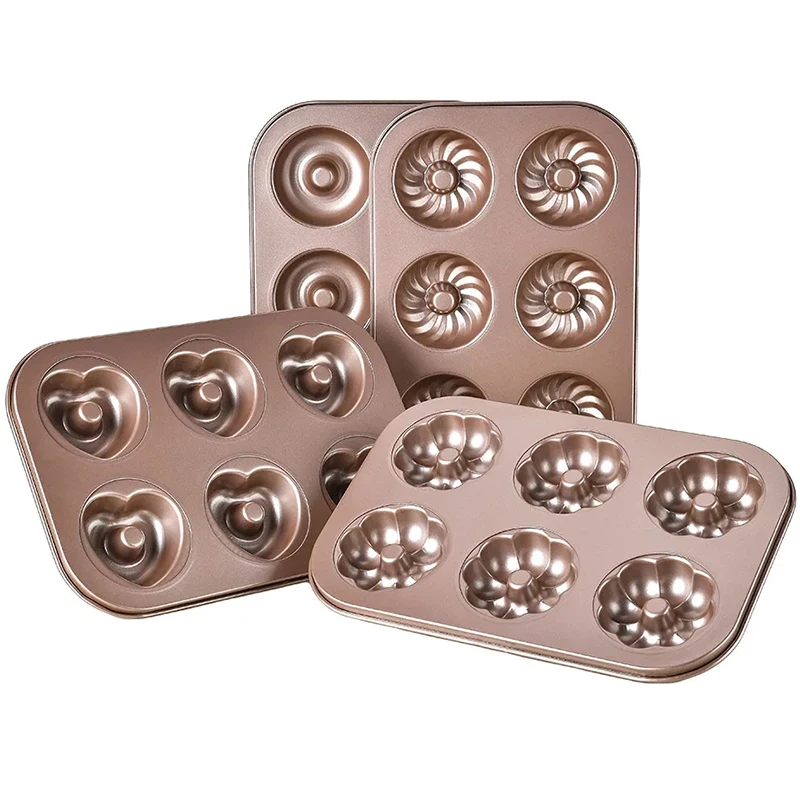 6 Hole Reusable Baking Tray Baking Pan Carbon Steel Cake Baking Mold Non-Stick Muffin DIY Cartoon Cake Pan Moulds Donut Baking