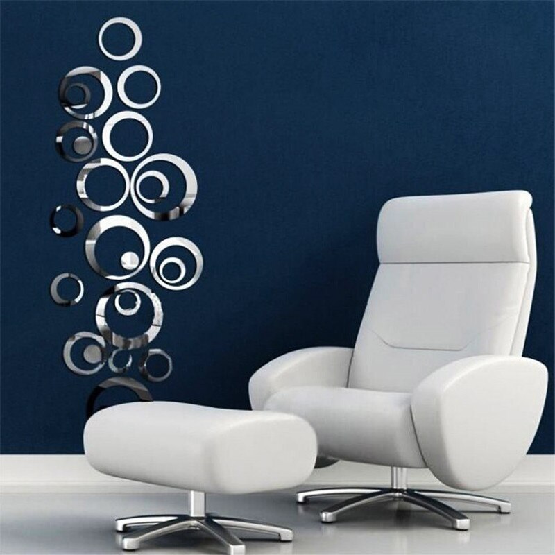 24 Pçs/lote 3D Círculos Espelho de Prata Adesivos DIY Decoração Adesivos de Parede para TV Fundo papel de Parede Decoração Da Casa Decoração Da Parede De Acrílico Arte