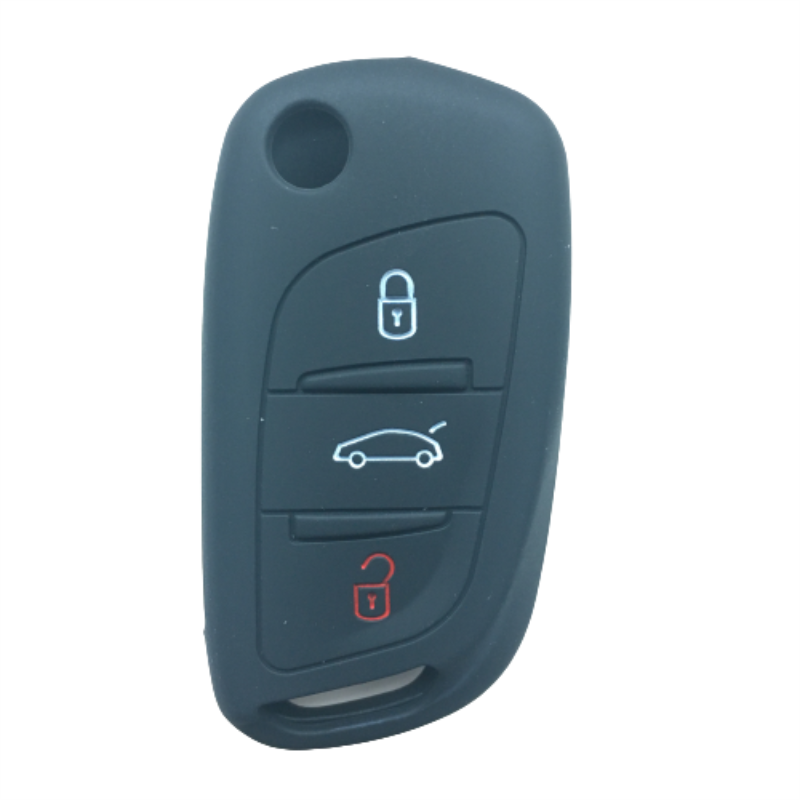 Silikone autokasse cover fob sæt til citroen  c3 c4 picasso  c5 x7 til peugeot 407 308 3008 5008 408 holder auto shell tilbehør: Sort