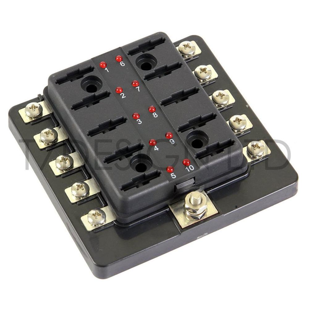 10 Way Standard Blade LED Fuse Box Holder With Failure Light Car Marine For Car Auto Accessories Blade Fuse Box
