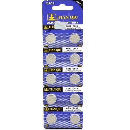 Tianqiu AG12 LR43/386 Alkaline 10'lu Knop Batterij
