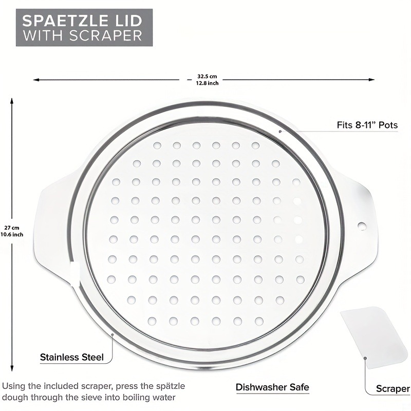Couvercle de fabricant de Spaetzle en acier inoxydable avec grattoir, fabricant de nouilles aux œufs traditionnels allemands, Pot, passoire à Spaghetti