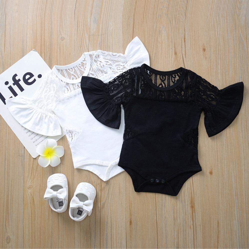 боди для малышей Flared sleeves Lace Hollow O-Neck Summer Baby Girls Clothes Infant Jumpsuit roupa infantil menina 30H