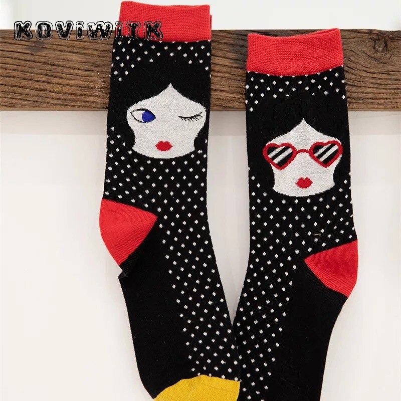 Calcetines de cebra para mujer, calcetín a rayas de algodón sólido grueso ojos a la , calcetín corto informal de dibujos animados, calcetines de arte para mujer para invierno: Doll