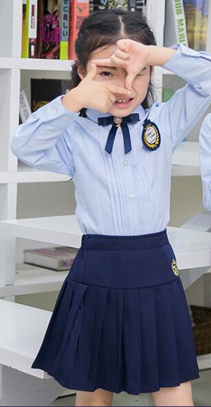 Children Kindergarten Uniform Students School Uniform British Children's Wear Long Sleeve Boys' and Girls' Blue Shirts D-0594: Girls / XS