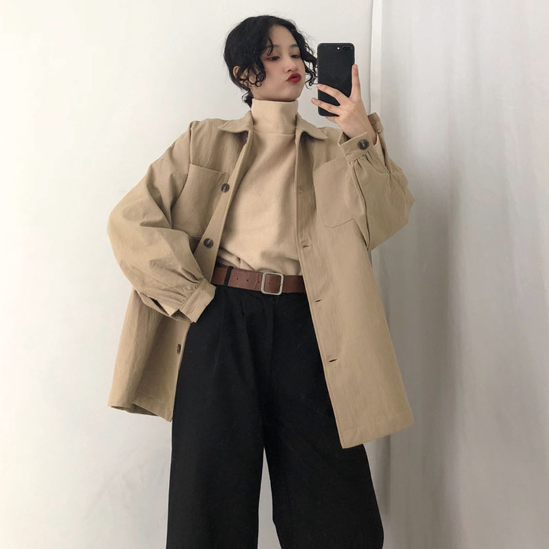 High street kvinder outwear oversize stilfuld jakke plus size stor løs enkeltradet langærmet frakke kvindelige toppe sort kaki: Khaki