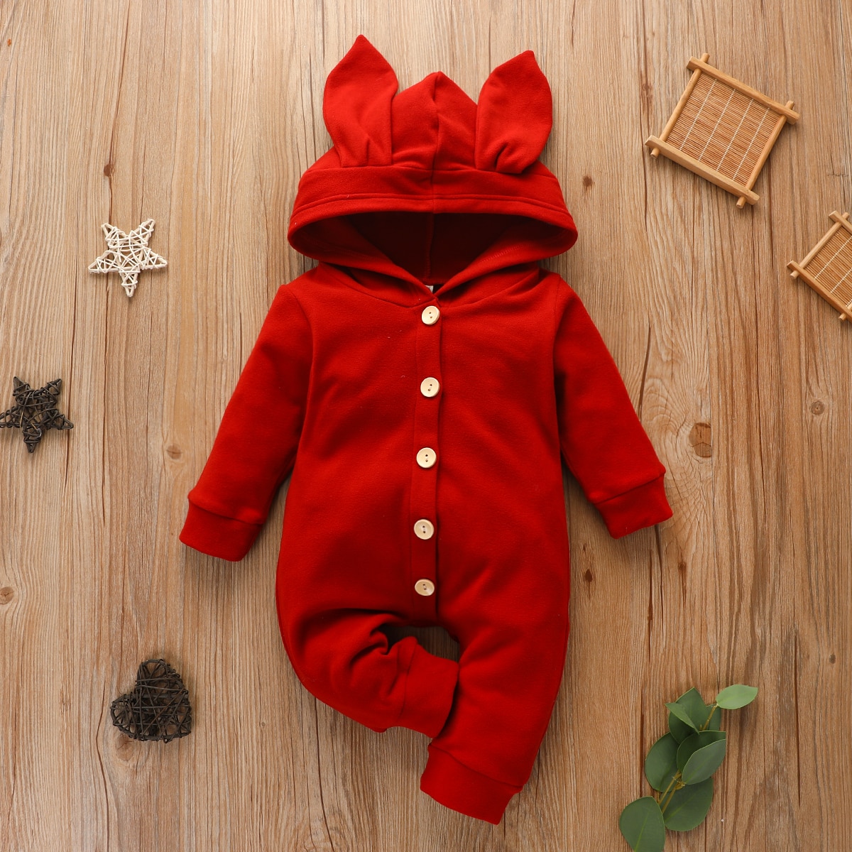 Herbst Winter neugeborenen Baby strampler mit hasenohren, langen ärmeln, niedlicher kapuzenpullover, einfarbig, jungen mädchen: verrotten / 6m
