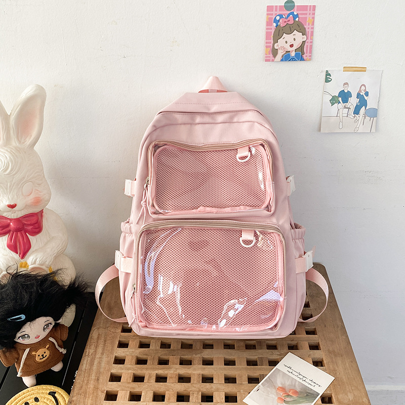Japanese Kawaii Itabag Women Transparent Backpack Women Large Capacity Ita Backpack School Bags For College Student JK: Pink