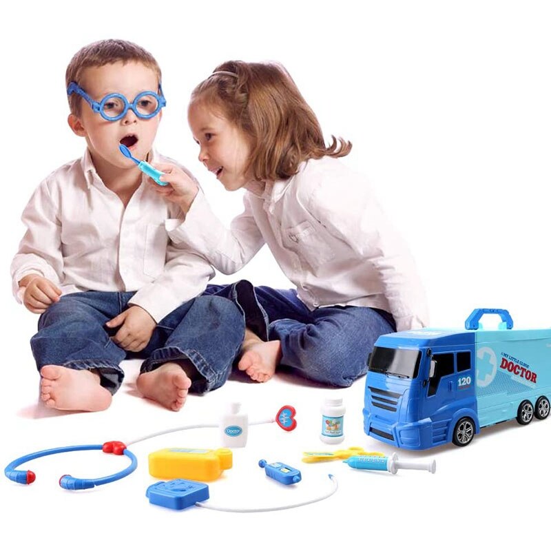 21 Piece Rescue Vehicle Simulation Ambulance Truck Educational Truck Kids Toy Set Role Play for Boys Girls Children