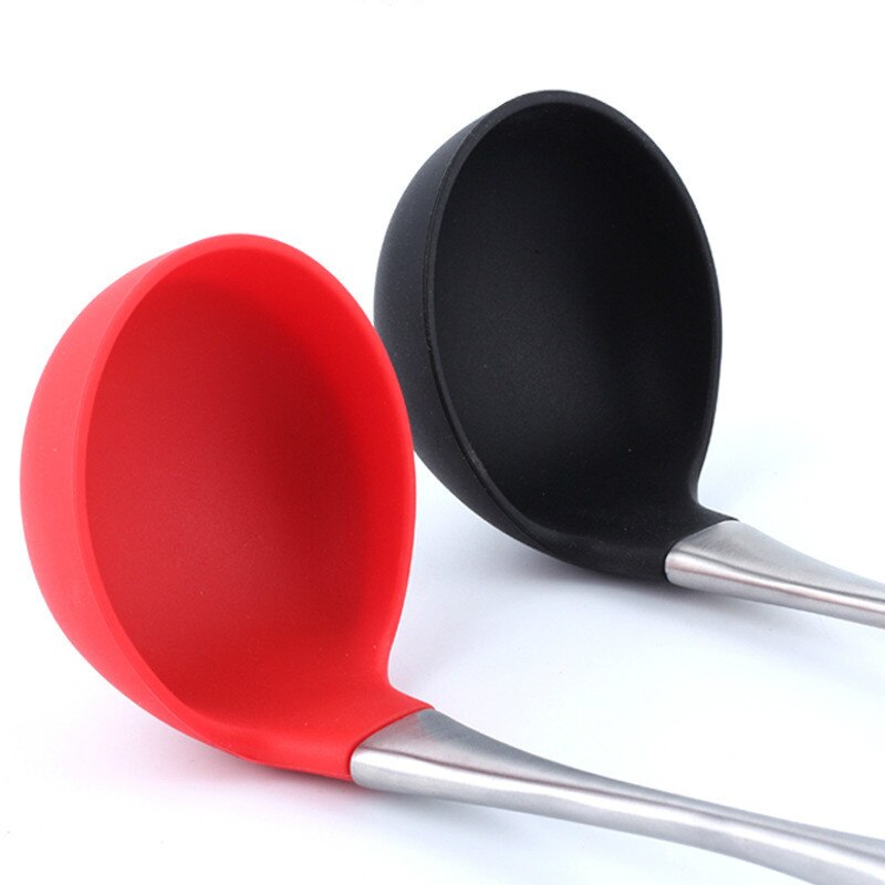 Louche en Silicone à poignée creuse en acier inoxydable, ustensiles de cuisine ménagers, Pot antiadhésif, cuillère à bouillie Applicable, cuillère à Pot