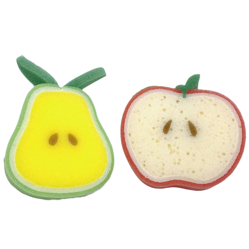 2 Stuks Fruit Vorm Douche Borstels Spons Kids Bad Bal Leuke Zachte Baden Sponzen Body Scrubbers (Apple + peer)