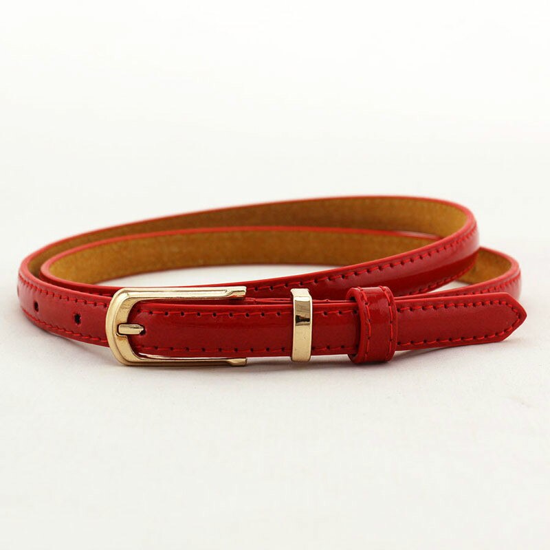 Snoepkleurige metalen gesp dunne casual riem voor dames leren riem vrouwelijke banden tailleband voor kledingaccessoires: Rood