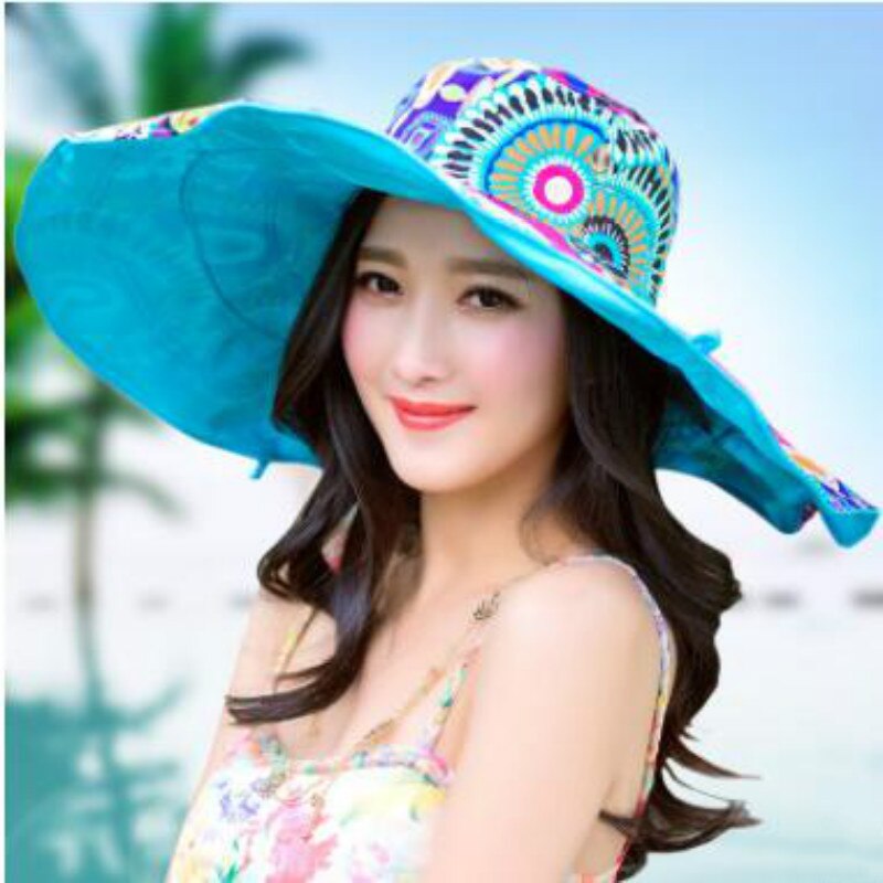 Zonnehoed Voor Vrouwen Opvouwbare Zomer Grote Rand Strand Hoed Cap Omkeerbare Bloem Gedrukt Brede Rand Vrouwelijke Panama 6 Kleuren