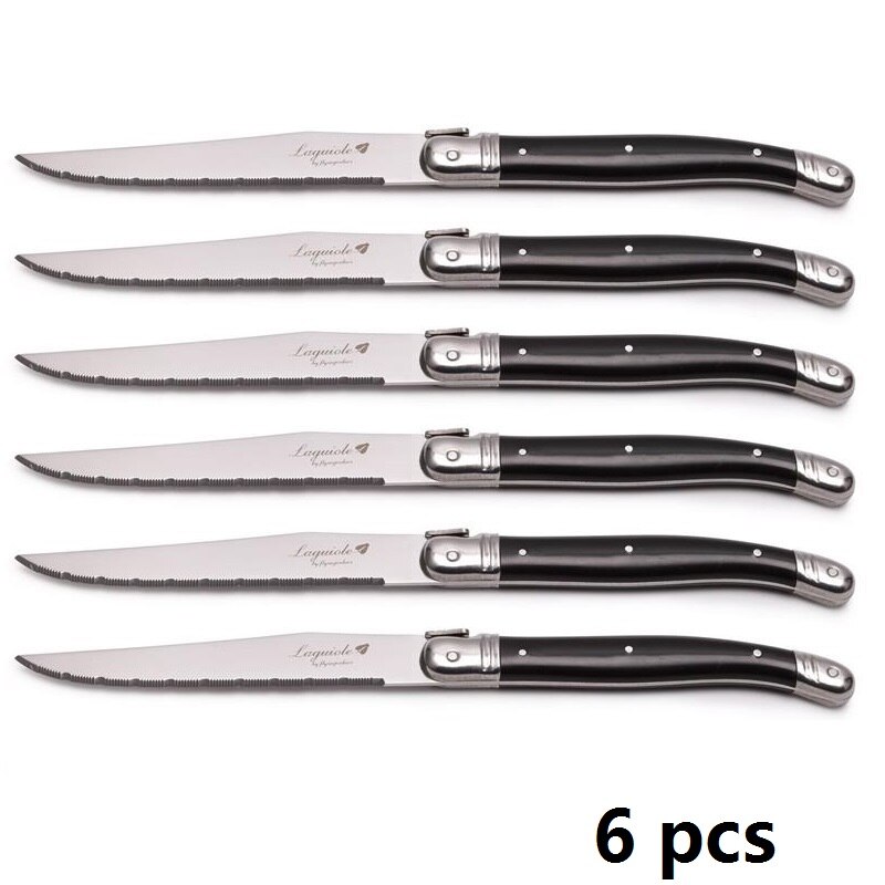 9 &#39;&#39;Laguiole Rvs Steak Messen Diner Mes Zwarte Bestek Tafel Mes Servies Sets Restaurant Home Bar Flatwatware: 6 pcs knives