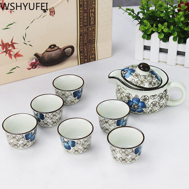 7pcs/lot ceramic tea set set teapot wearing cover cup 7 piece set of business ceramic tea set