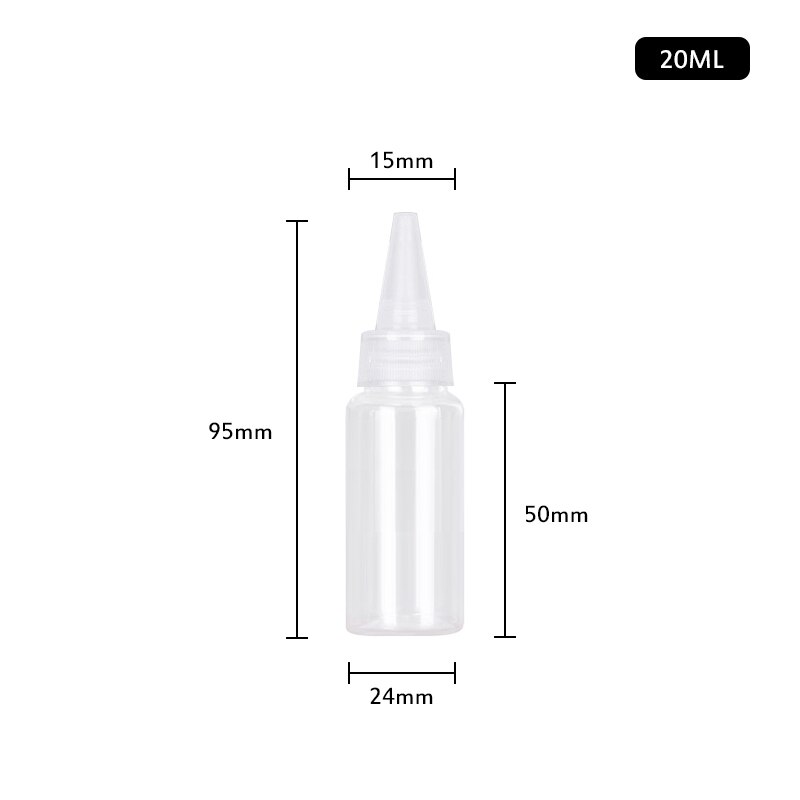 Gennemsigtig plastik næb flaske tom flaske underflaske squeeze emulsion små tomme flydende maling flaske spids farvestof flasker: 20ml