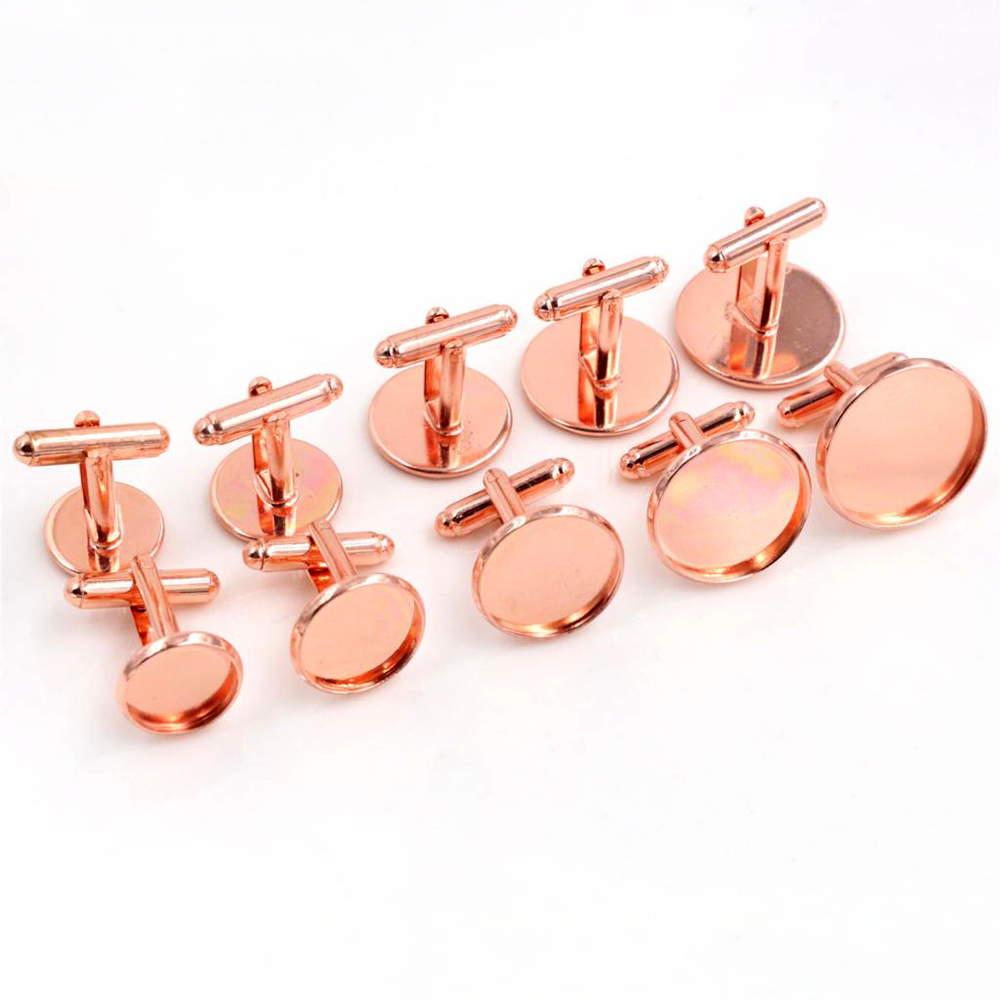 10 sztuk/partia 10mm 12mm,14mm,16mm,18mm,20mm, 6 kolory Plated miedzi spinki baza spinki do mankietów Link ustawienia Cabochon Cameo baza: 20mm / Rose Gold