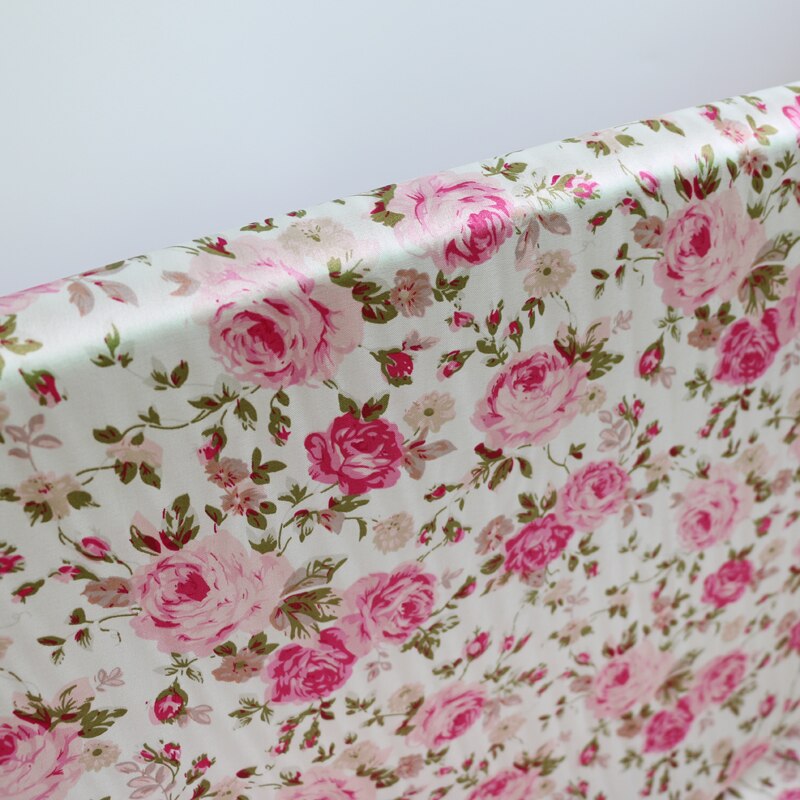 100cm * 120cm Rose Bloemenprint Satijnen Doek Materiaal Roze Bloemenprint Nachtkleding Jurken Stoffen Patchwork Ticidos