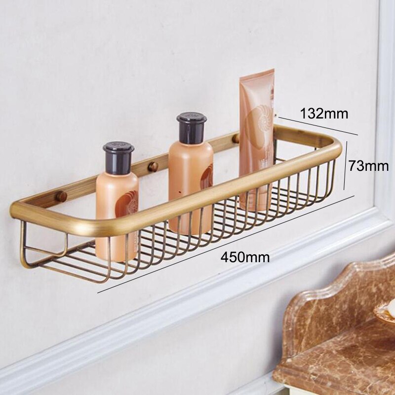 Bathroom Shelf Antique Bronze 45cm/30cm Shampoo Holder Bath Storage Bath Wall Shelves Rectangle Copper Shelf Bathroom Hardware: 45cm