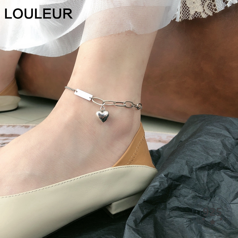 LouLeur-tobilleras de Plata de Ley 925 auténtica para mujer, tobillera de playa con forma de corazón, y ajustable, joyería para el pie