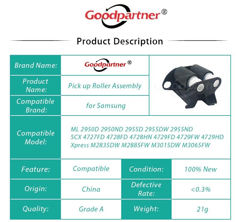 1PC x JC93-00405A ML2950 ML2955 Rullo di Prelievo per Samsung ML 2950 2955 SCX 4727 4728 4729 M2885 M2835 WorkCentre 3215 3225