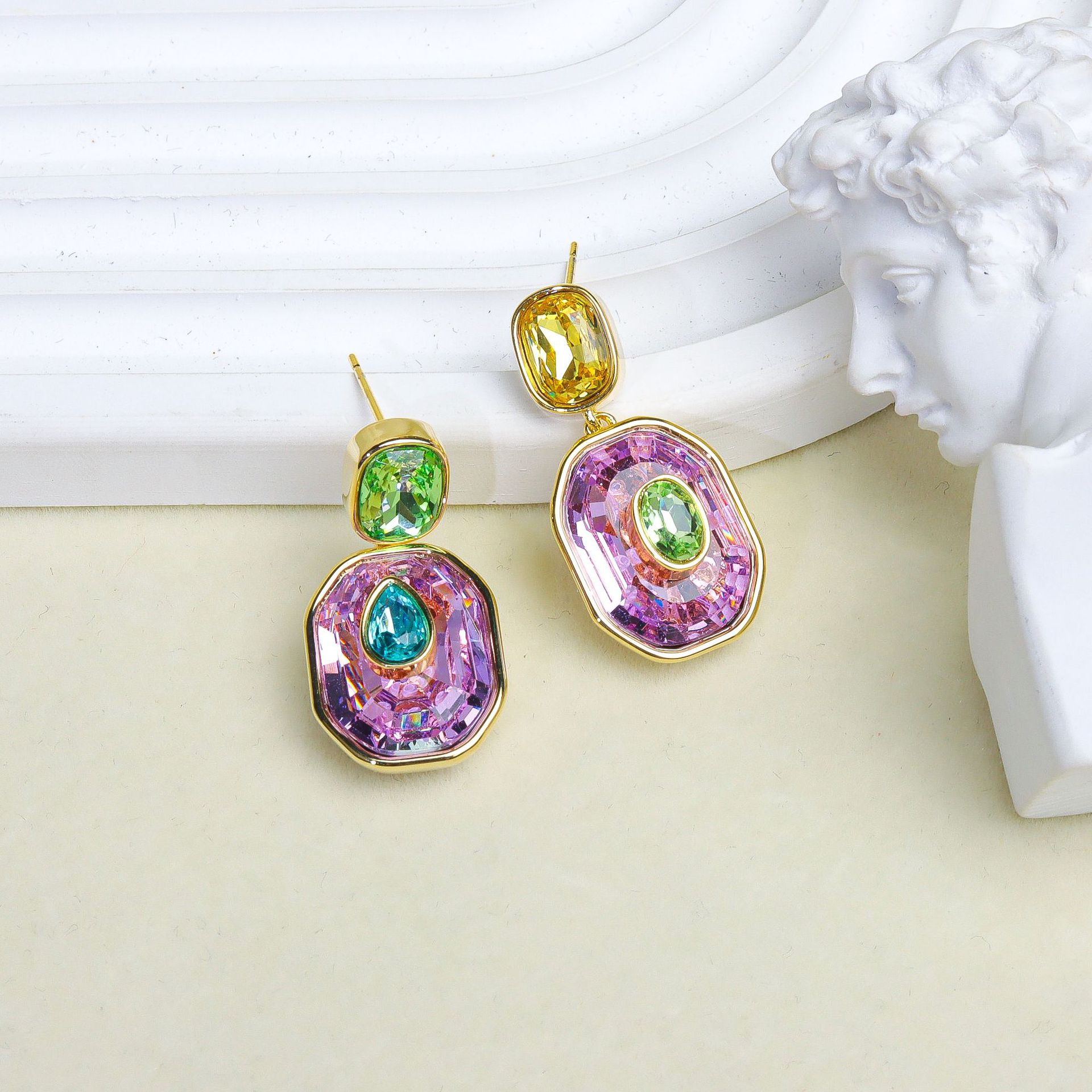 Set di gioielli in cristallo per donna, collana, orecchini e bracciale, collezione di alta gamma: Oro scuro