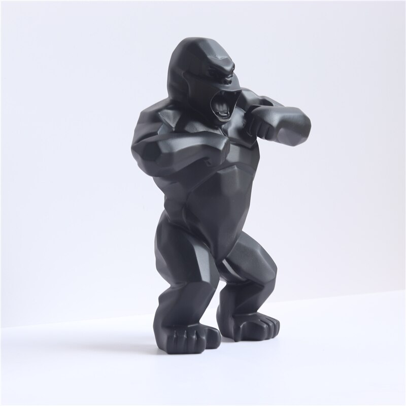 Statue de roi Kong avec baril en résine de 20cm, décoration pour la maison, gorille, bureau, salon, sculpture en noir et blanc