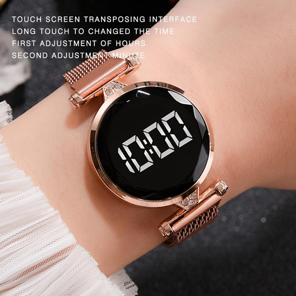 Luxe Led Vrouwen Magnetische Armband Horloges Rose Goud Digitale Jurk Horloge Quartz Horloge Dames Klok Relogio Feminino