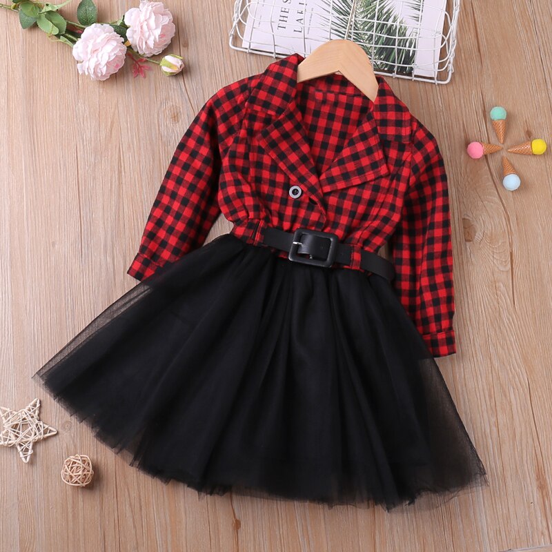 Humor Bear Girls manica lunga abito da principessa plaid Party Tutu Dress Patchwork Party Pageant Holiday Dresses abiti natalizi: BZ2179 red / 3T