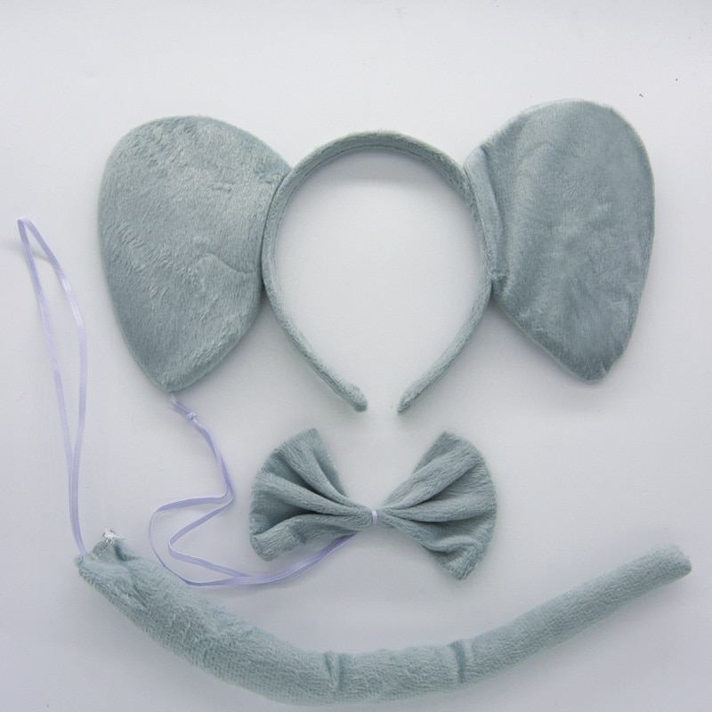 3 Pcs Set Kids Cute Animal Ears Headband Party Tie and Tail Cosplay Costume Party Elephants Hair Accessories
