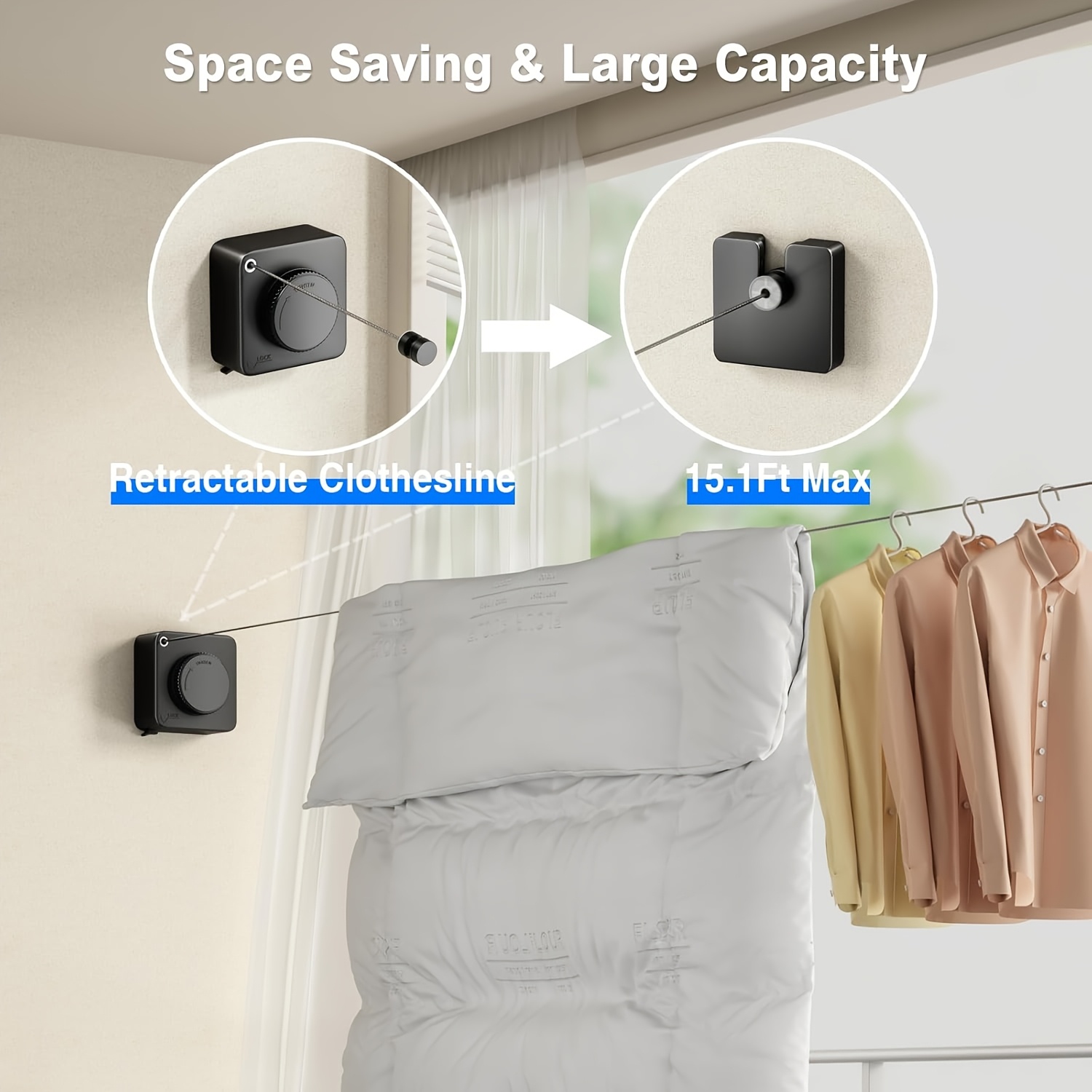 Stainless Steel Heavy-Duty Retractable Indoor Clothesline, Outdoor Clothesline Retractable Heavy-Duty Clothes Rod Wall-Mounted